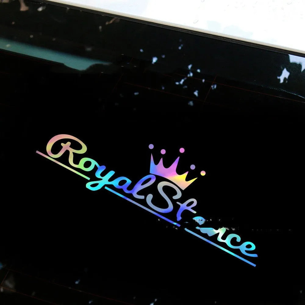 Reflective crown decoration car sticker in black white or color made of PET vinyl measuring 30x12cm