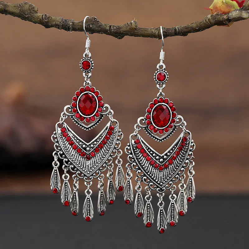 Smart water drop purple retro fringe earrings with crystal detailing and 20-24cm drop length