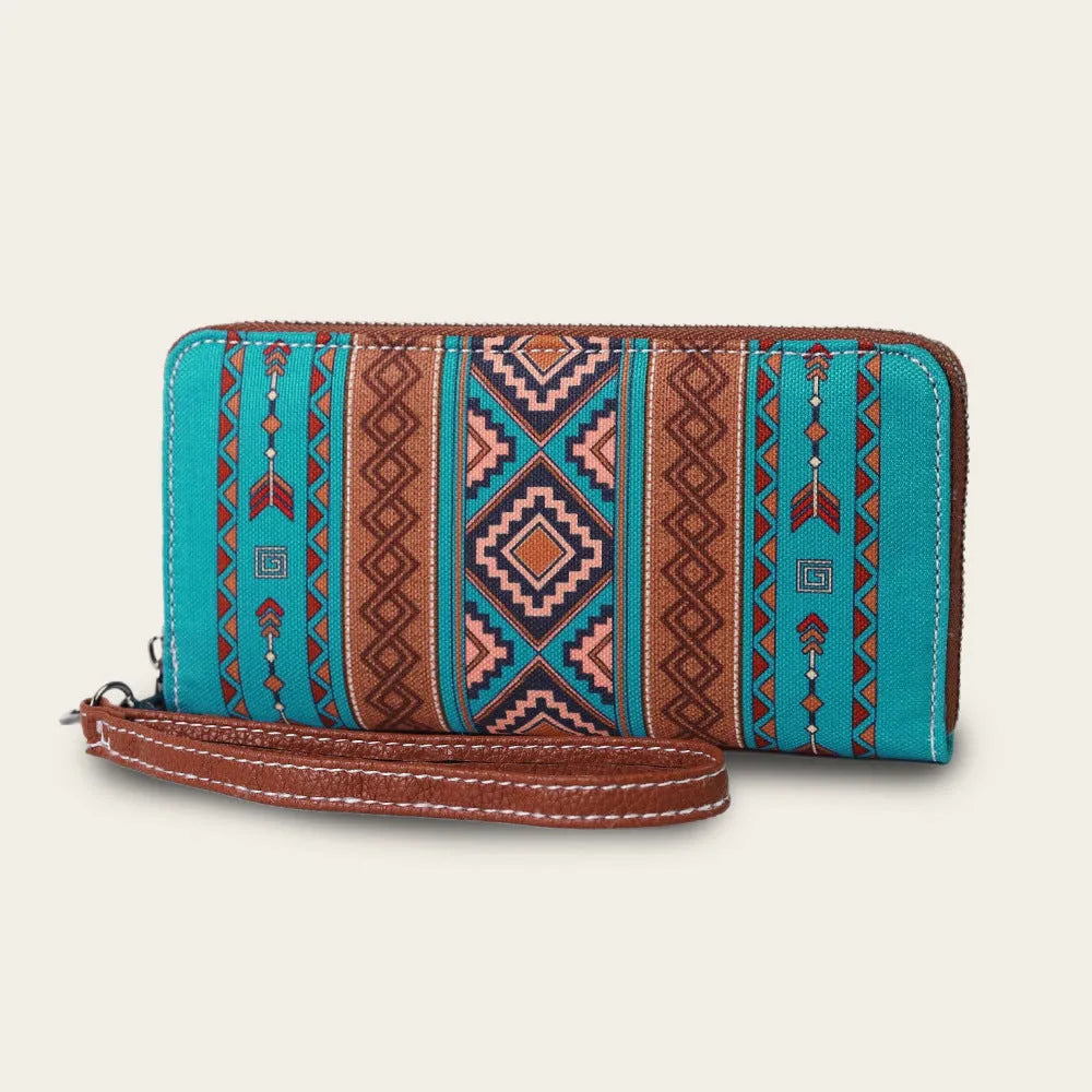Bohemian striped canvas RFID wallet with anti-theft function measuring 20x10x2cm