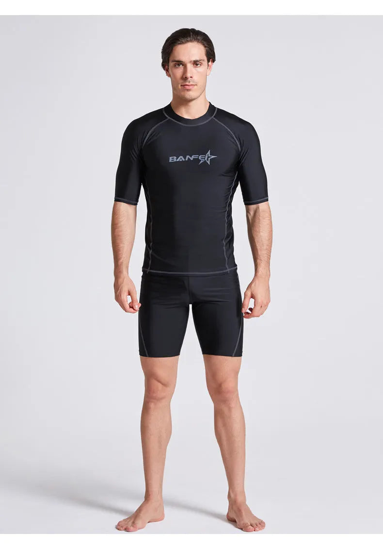 Men's quick-drying half sleeve swimsuit with separate top and pants for swimming and surfing