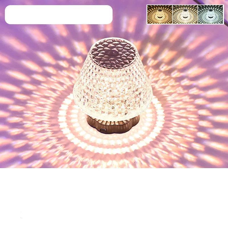 Diamond crystal touch sensor table lamp with USB charging, 3 colour options, 8.5cm diameter