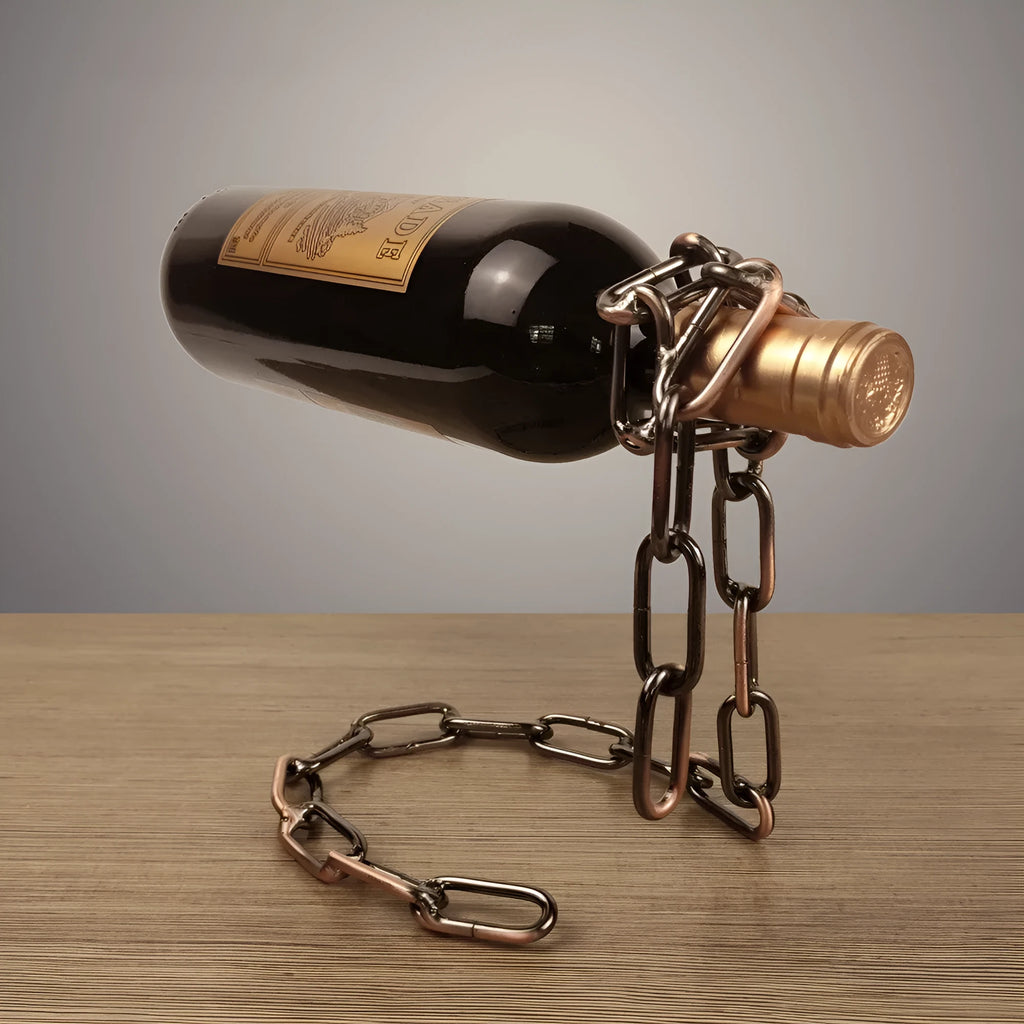 Odd suspension iron chain wine rack bracket in copper finish, 20x14x21cm, wall mounted with metal chain
