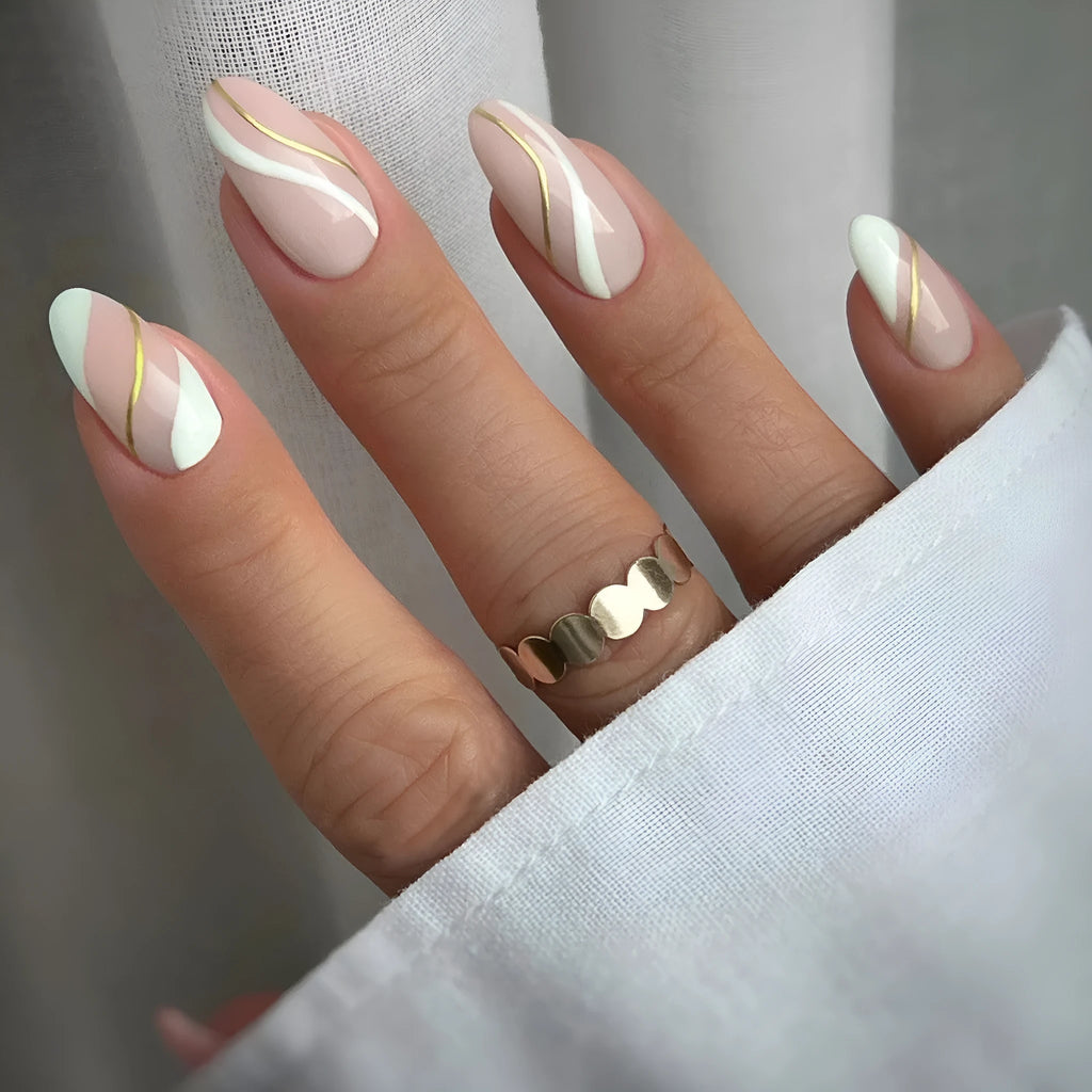Golden lines plaid pattern nail stickers in JF0518 jelly glue colour with medium wearable drop shape