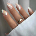 Golden lines plaid pattern nail stickers in JF0518 jelly glue colour with medium wearable drop shape