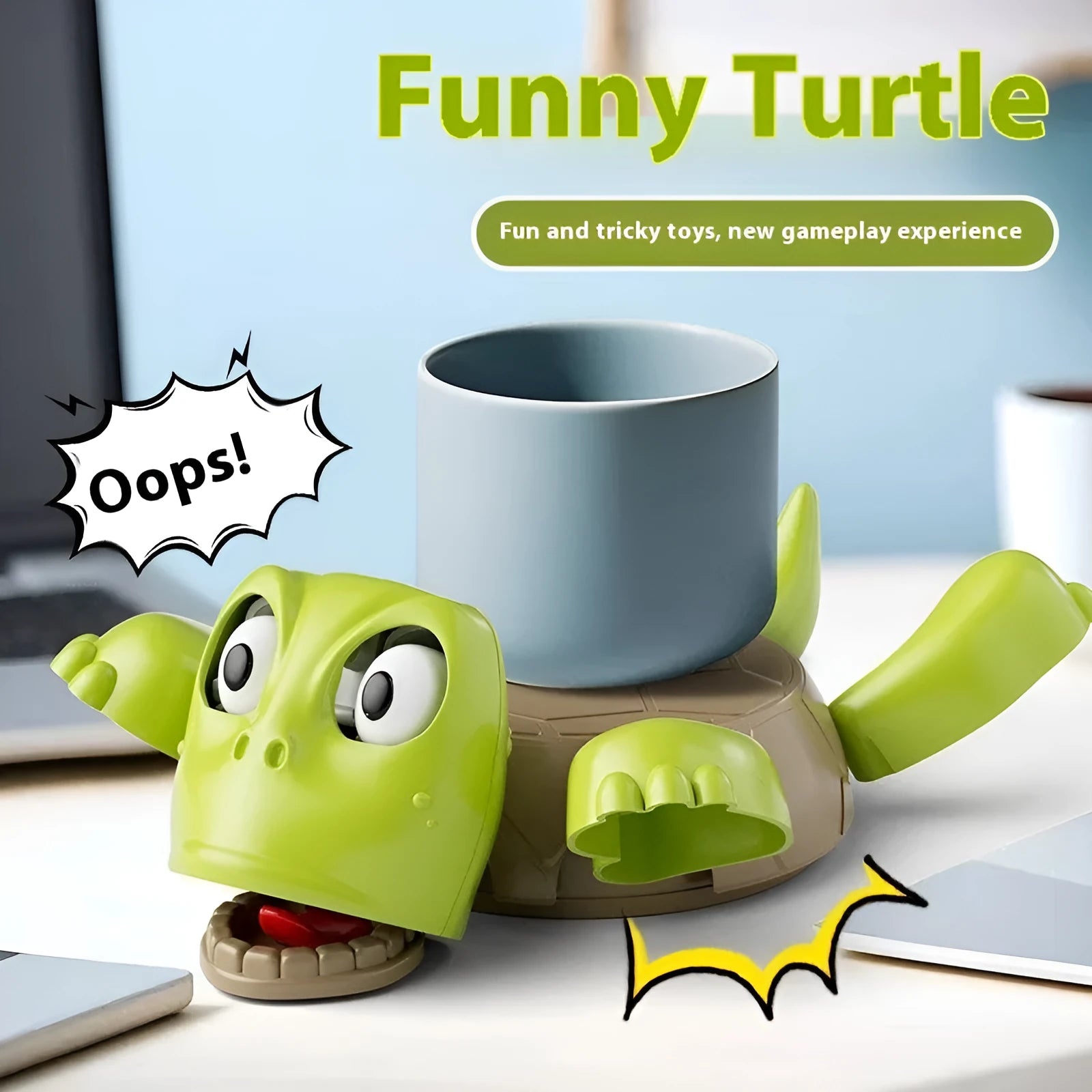 Turtle-shaped drink coaster in ABS plastic, shown in one of four colours: light green, dark green, wheat starch, or yellow.