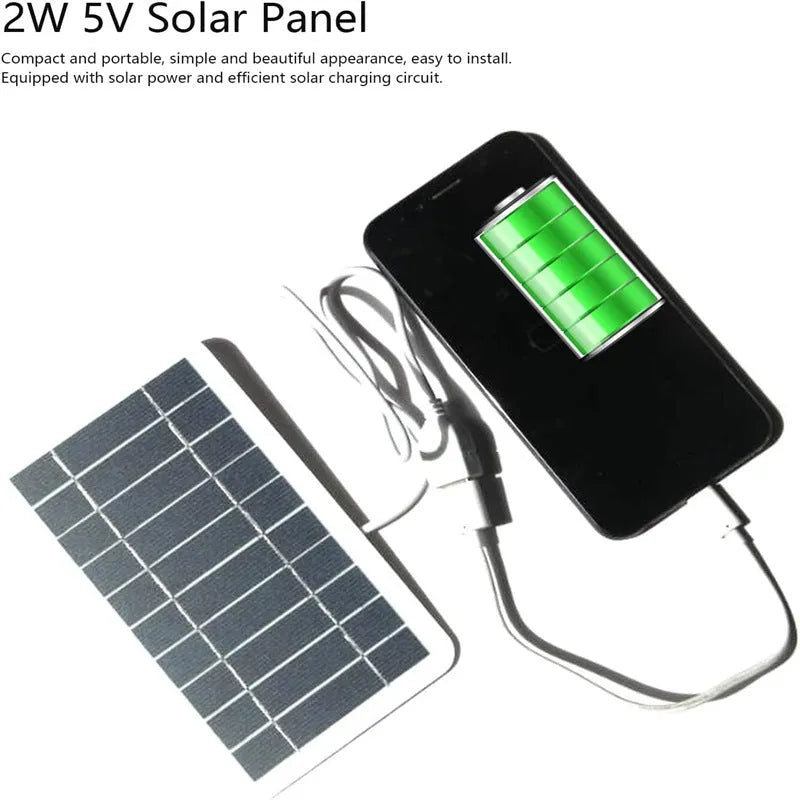 2W 5V portable solar panel charger with USB output, 157x94mm size, polycrystalline silicon and EVA lamination