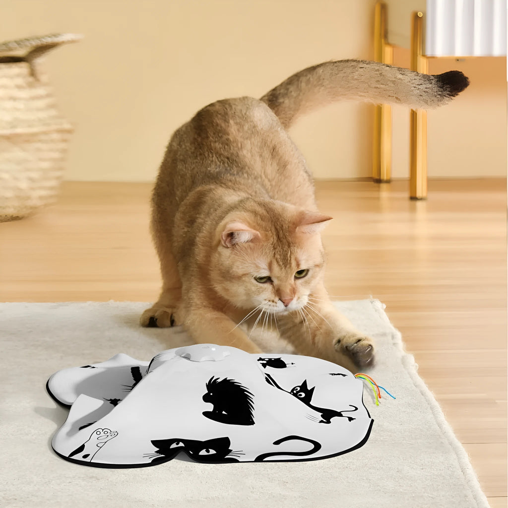 Automatic self-playing cat teaser toy in pictured colour, dimensions 19.8 by 11.5 by 19.5 cm.