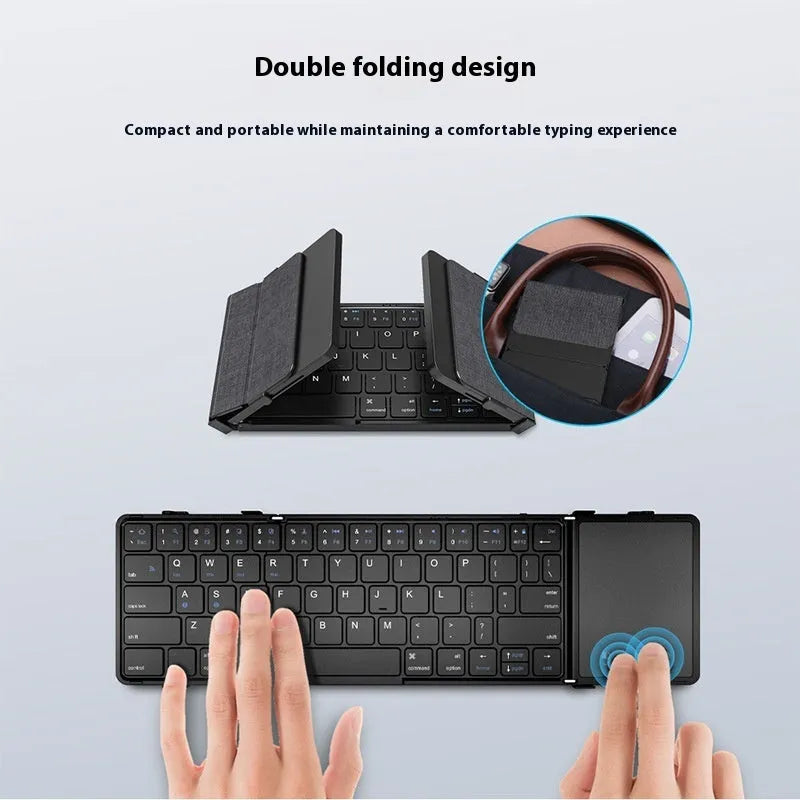Black folding Bluetooth keyboard with touchpad for tablets and mobile phones