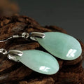 Natural Hetian Water Drop Female Jade Eardrop Earrings Alloy Studs Fashion Commuter Gray White Emerald