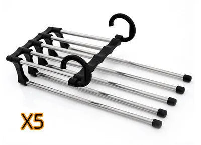 5-in-1 stainless steel trouser hanger, black, 47x18cm, with five booms and two hooks at each end