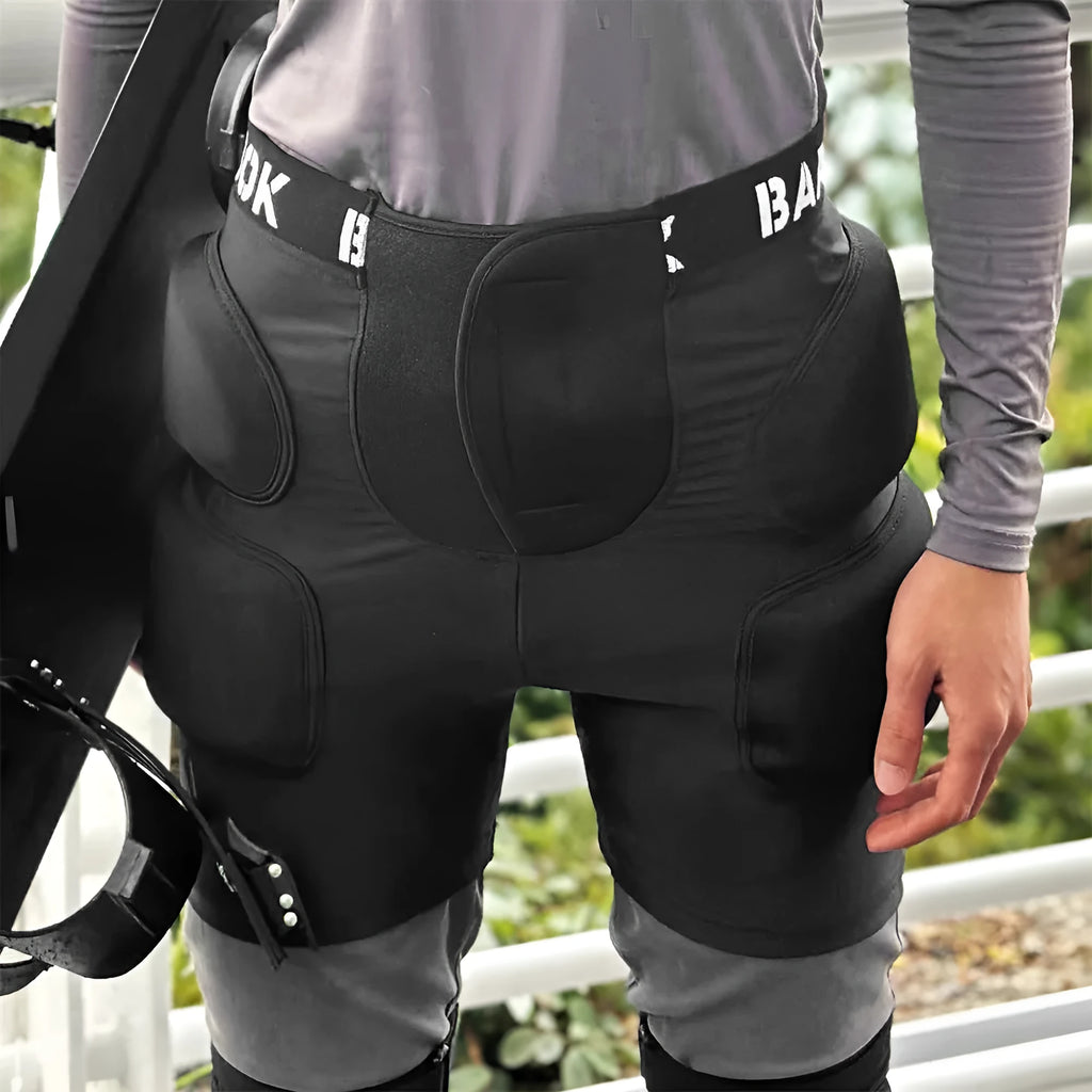 Adult black protective padded shorts with hip and tailbone padding for roller skating and skateboarding