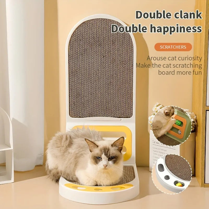 L-shape thickened cardboard cat scratching board in gray, 53x35x4 cm, with vertical and horizontal scratching surfaces