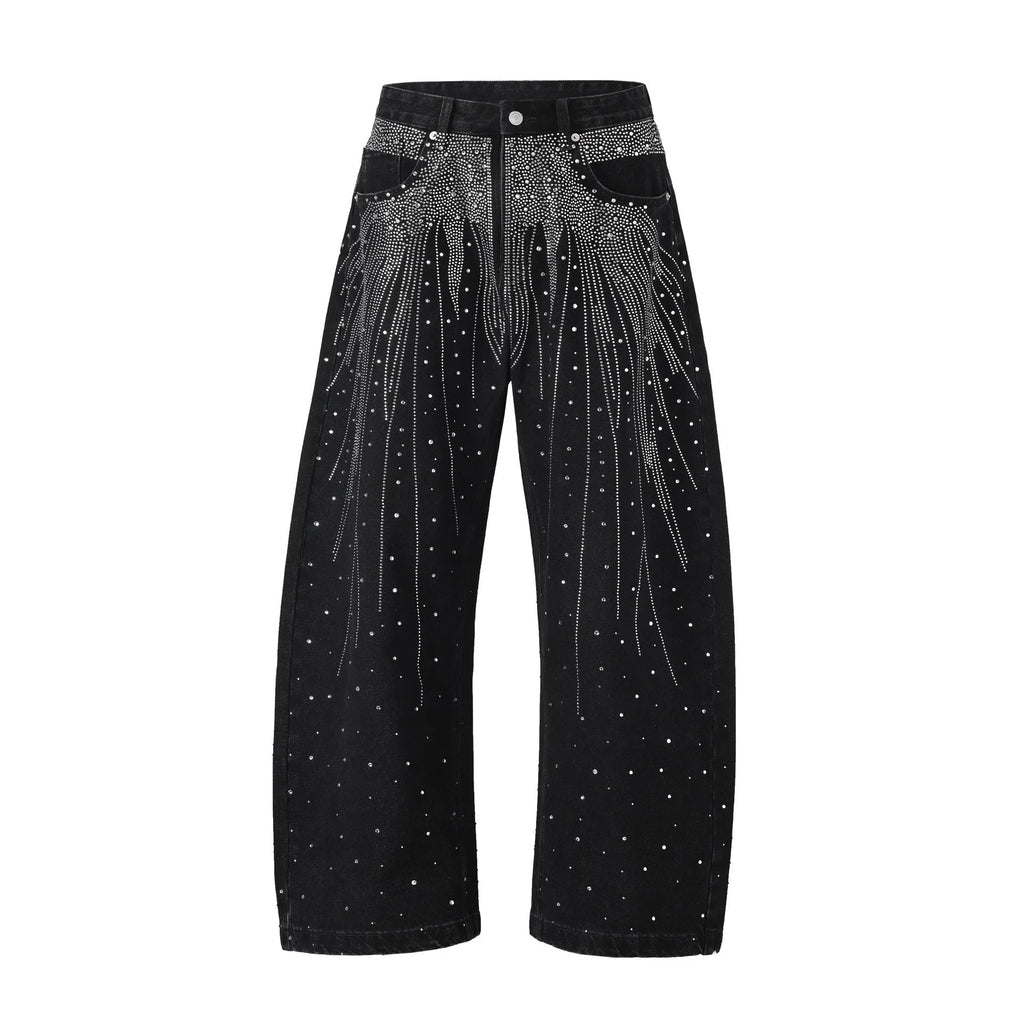 Loose-fitting wide-leg cotton trousers in blue for teenagers, pullover style, high street casual