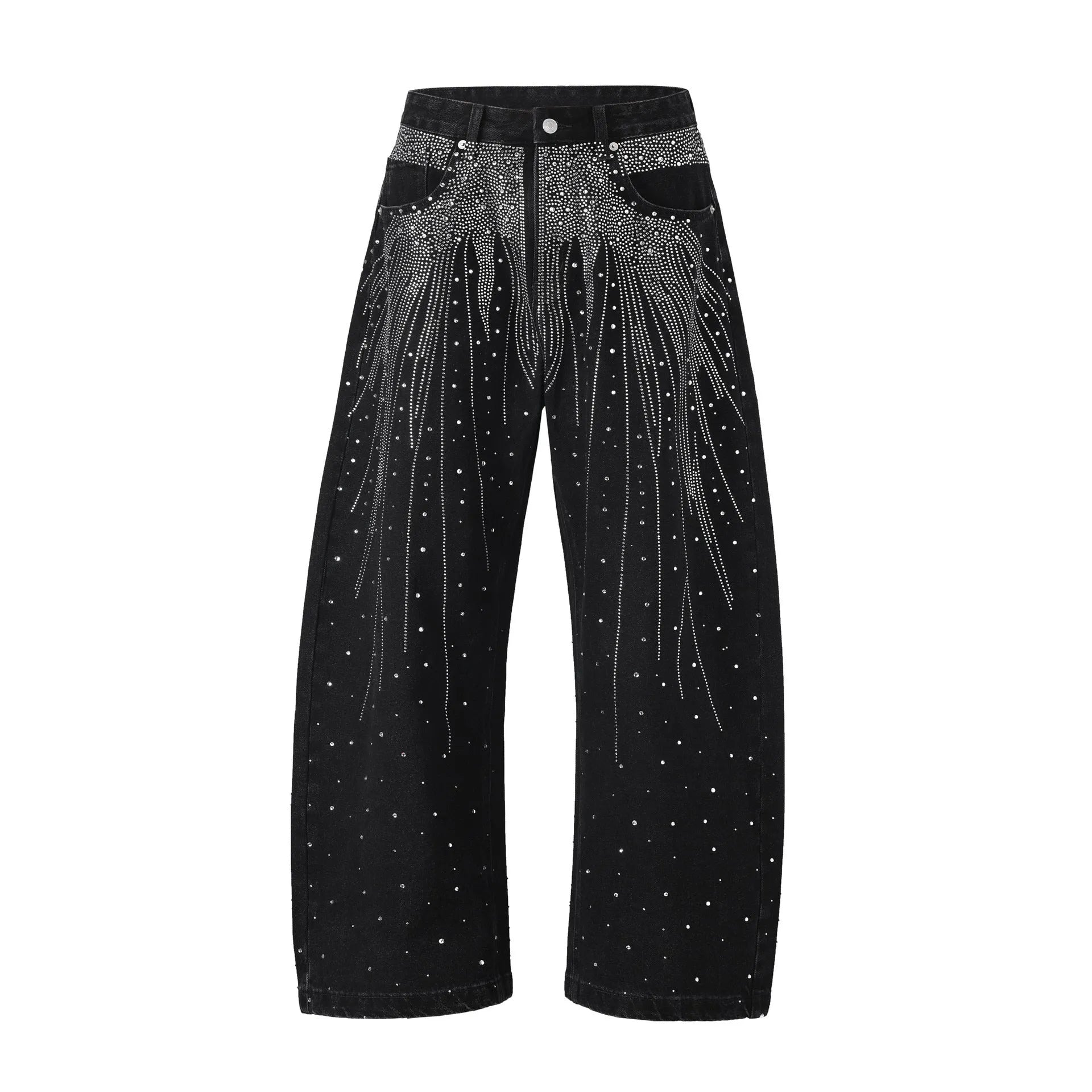 Loose-fitting wide-leg cotton trousers in blue for teenagers, pullover style, high street casual