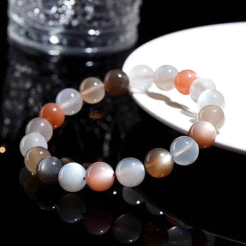 Natural moonstone bracelet with colourful moonlight pattern and 8mm beads
