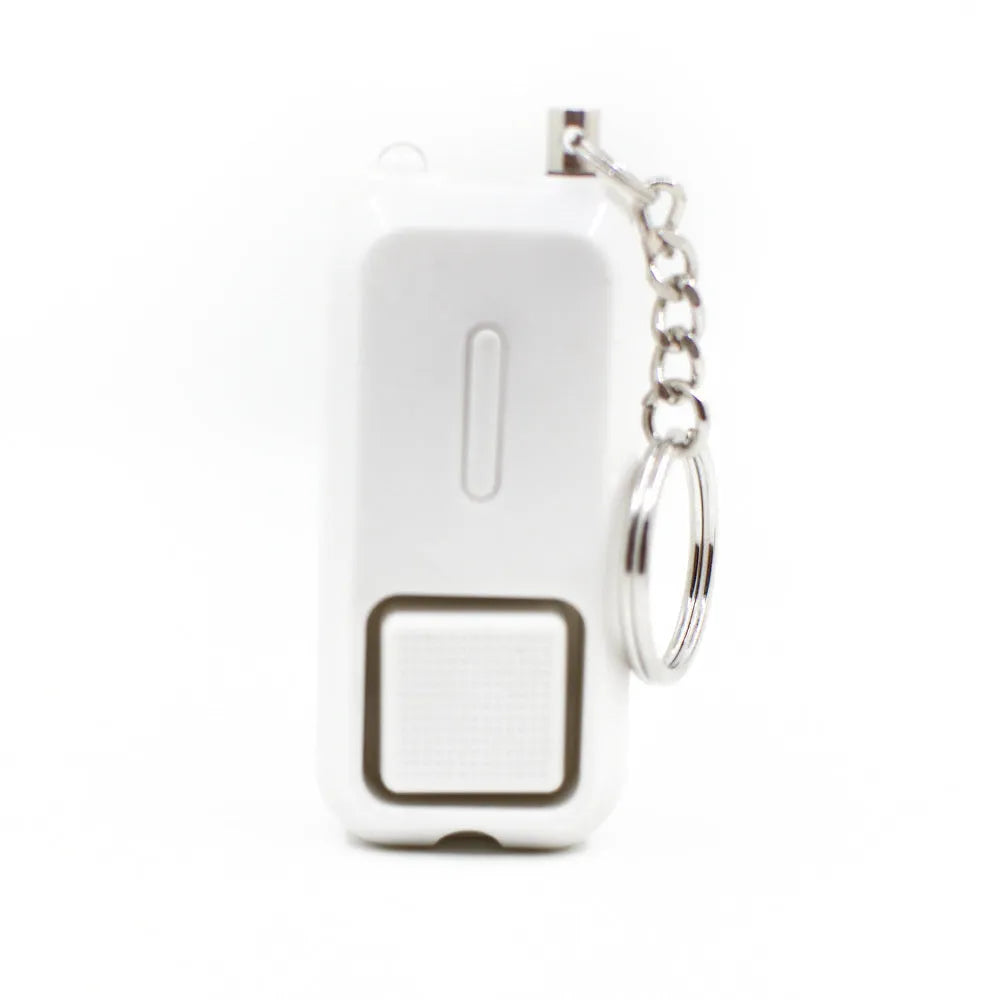 ZQ-202 personal safety alarm in pink, showing compact keychain-sized design.