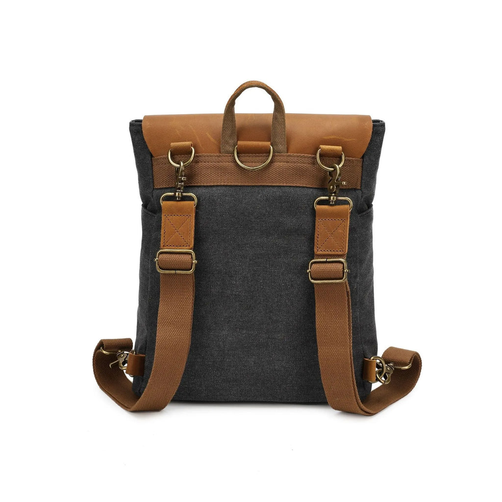 Canvas waterproof backpack with splicing design in khaki colour, 29x13x35cm