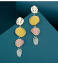 Morandi three-colour oil drip pattern on wafer-thin alloy disc earrings with sterling silver needles.
