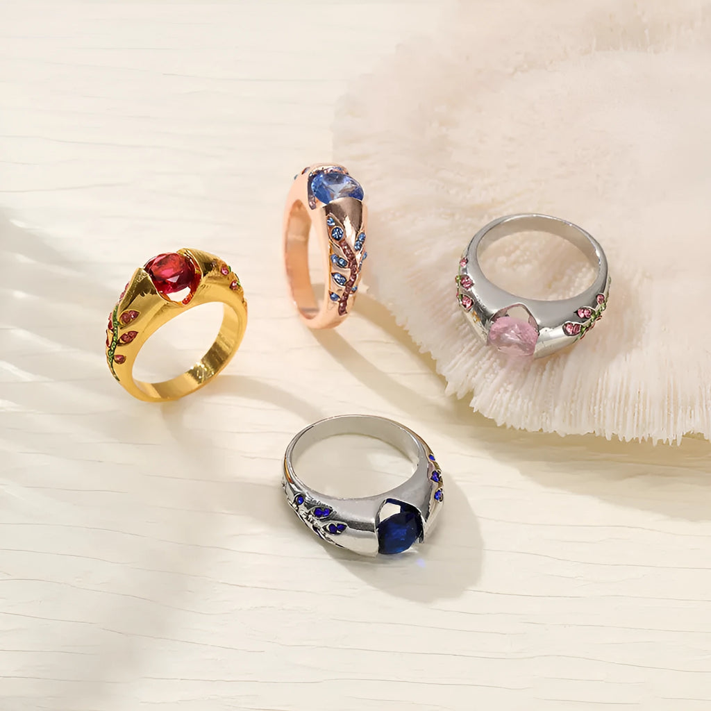 Leaf style zirconium inlaid ring for women in geometric shape, zinc alloy, available in gold and light pink