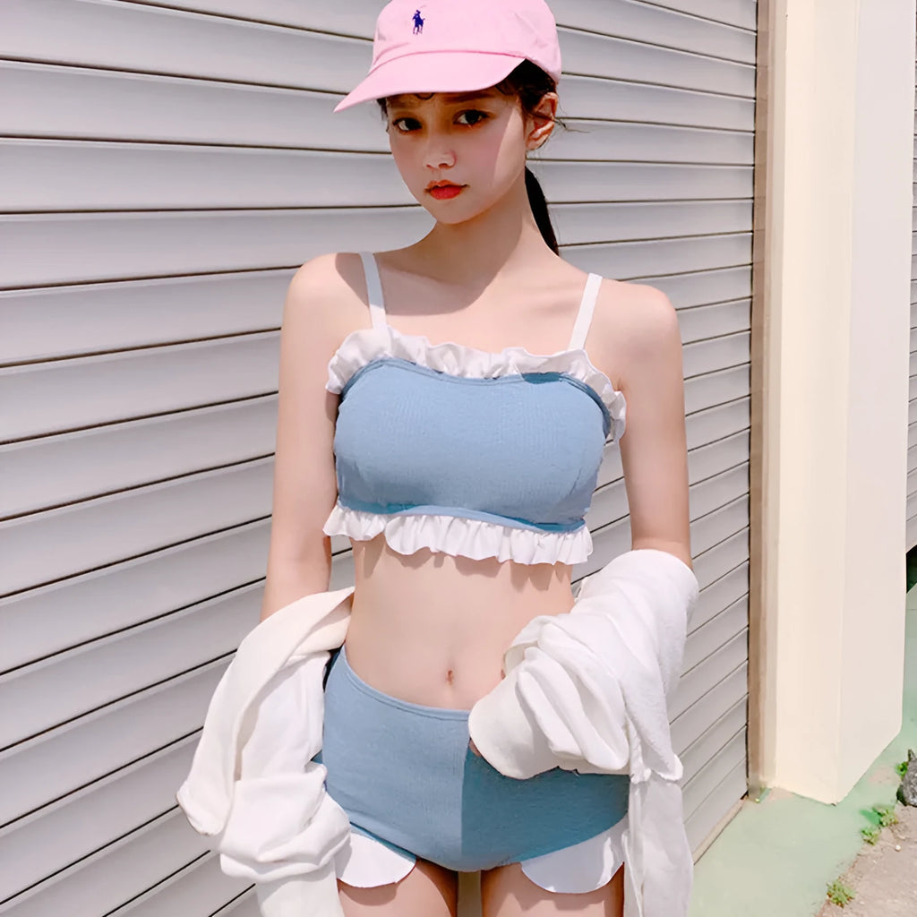 Nylon solid colour fashion suspenders split conservative one-piece swimsuit for women in picture colour