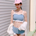 Nylon solid colour fashion suspenders split conservative one-piece swimsuit for women in picture colour