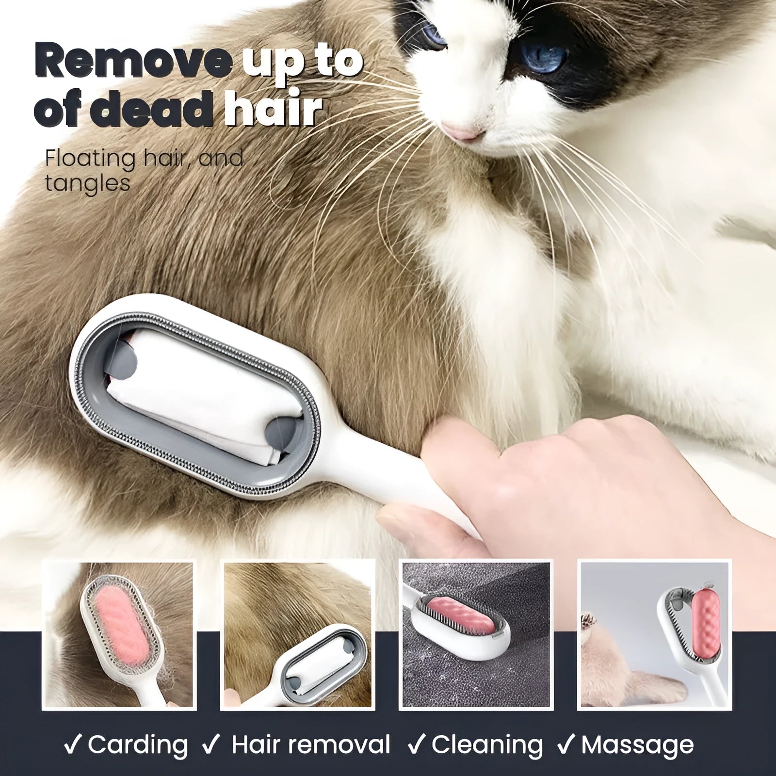 Green plastic hair removal comb for cats and dogs with disposable wipes sticker, 19cm long