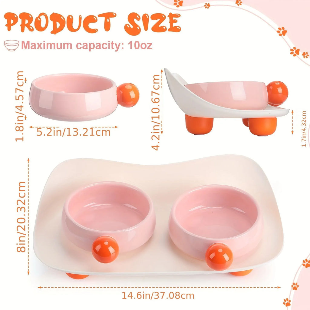 Two elevated ceramic pet bowls in a choice of colours, with a non-slip base, for cats and small dogs.