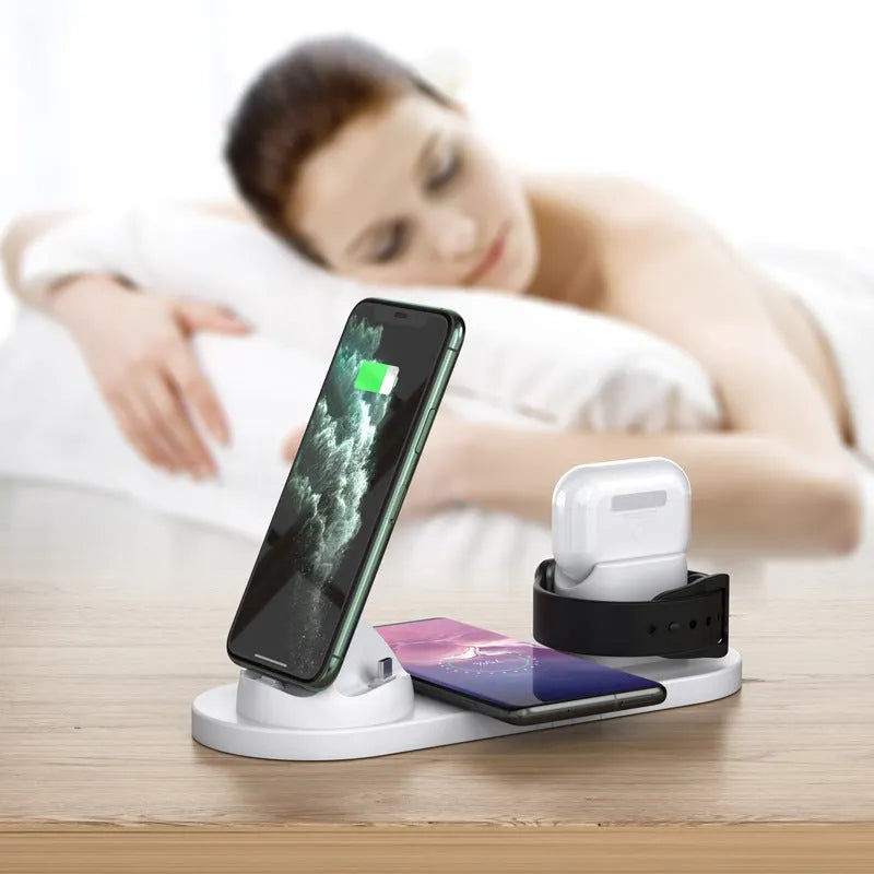 Multifunctional 6-in-1 wireless charging mobile phone holder, ABS PC fireproof, 10W, 23 x 9 x 12.5cm, black