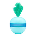 Blue interactive dog treat dispensing tumbler ball with small holes for medium large dogs