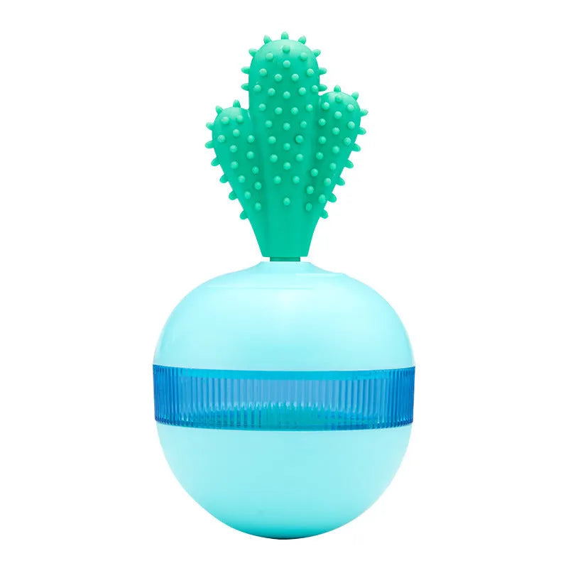 Blue interactive dog treat dispensing tumbler ball with small holes for medium large dogs