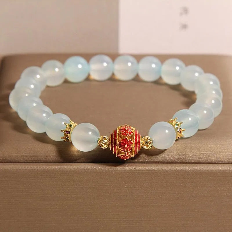 Blue agate flange colourful ball bead crystal bracelet for women Japanese Korean style