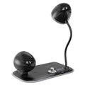 White three-in-one desk lamp with integrated clock display and wireless charging pad