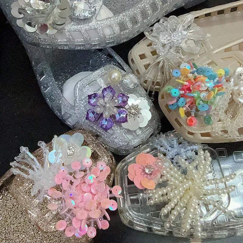 Gel square toe slippers in transparent colour with PVC sole for outdoor leisure