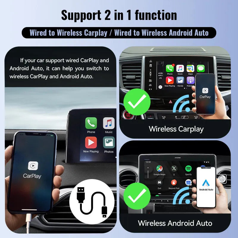 Black mini CarPlay USB interface adapter showing compact 26×55×13mm dimensions