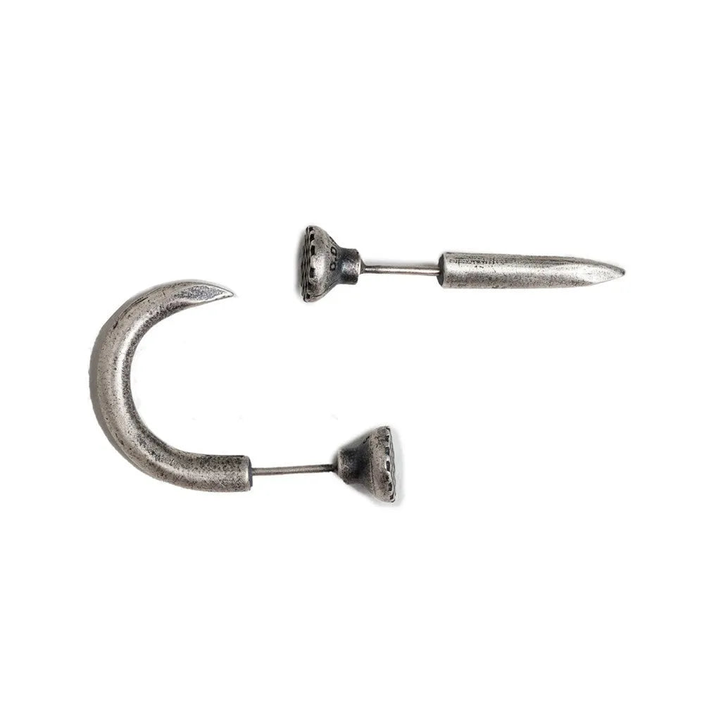 Sterling silver punk earrings with retro nail design in straight and curved styles