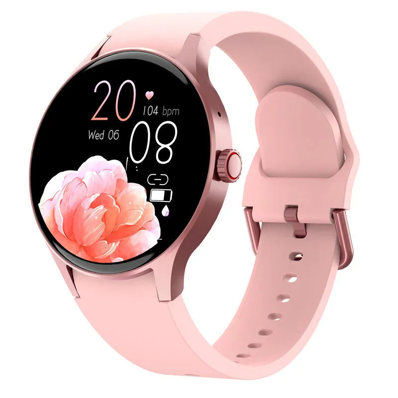 Smart Bluetooth sport watch with circular touchscreen display in black stainless steel case