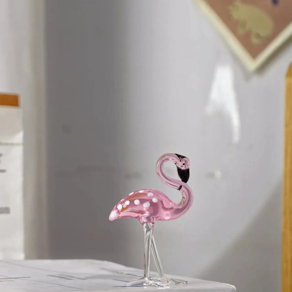 Pink crystal flamingo decorative sculpture for tabletop display in modern home décor