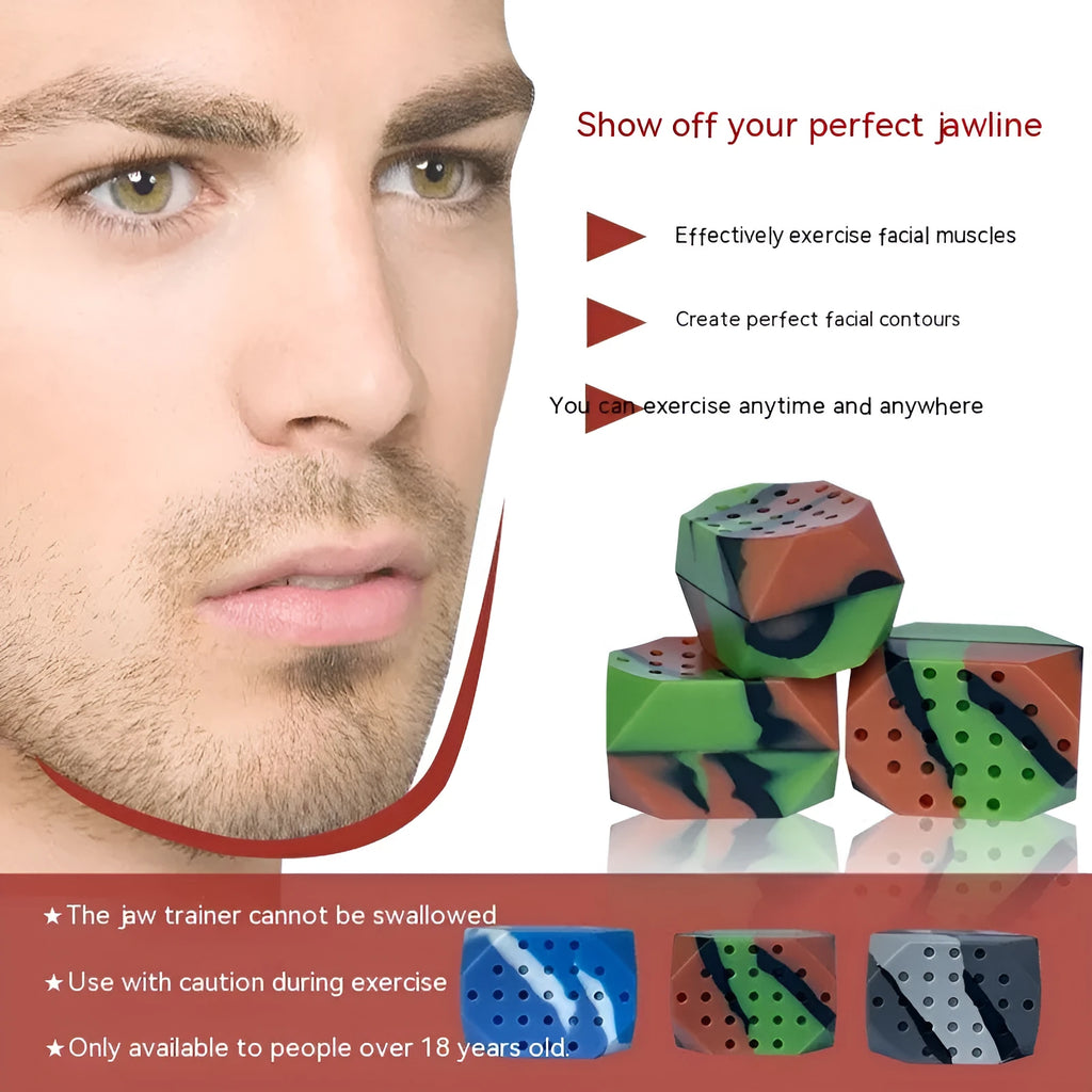 Two camouflage pattern silicone facial exercise balls for jawline training in transparent box
