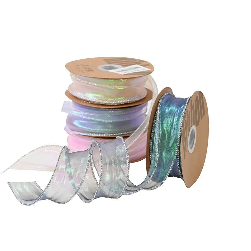 Colourful fishtail yarn mesh ribbon roll with decorative edge design for floral arrangements