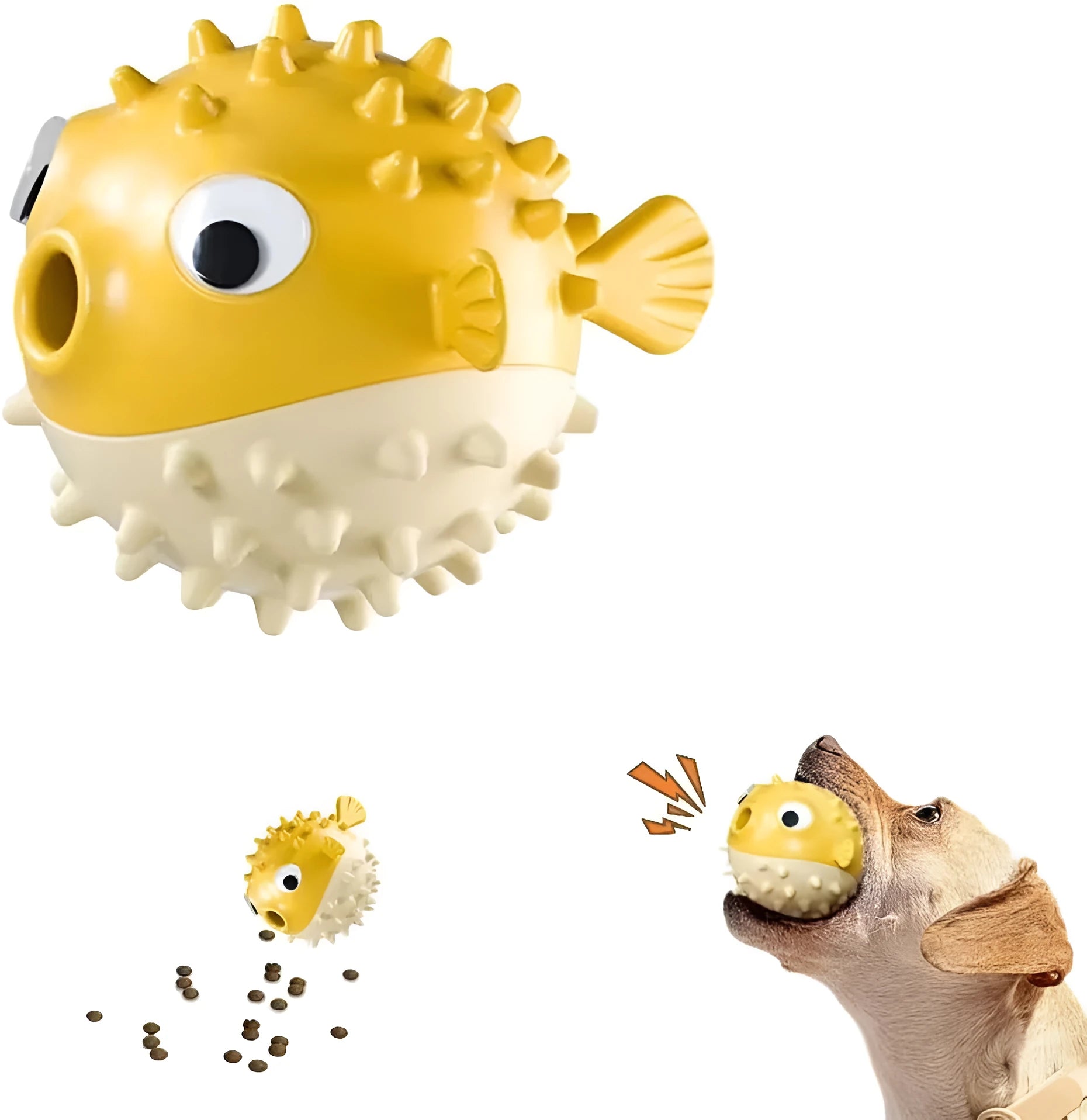 Green fish-shaped interactive dog toy with textured surface for dental cleaning