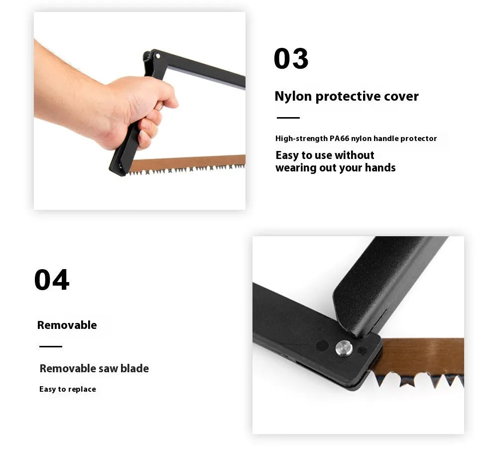 Black outdoor foldable saw with aluminium and nylon frame and No. 65 Gao Meng hacksaw blade