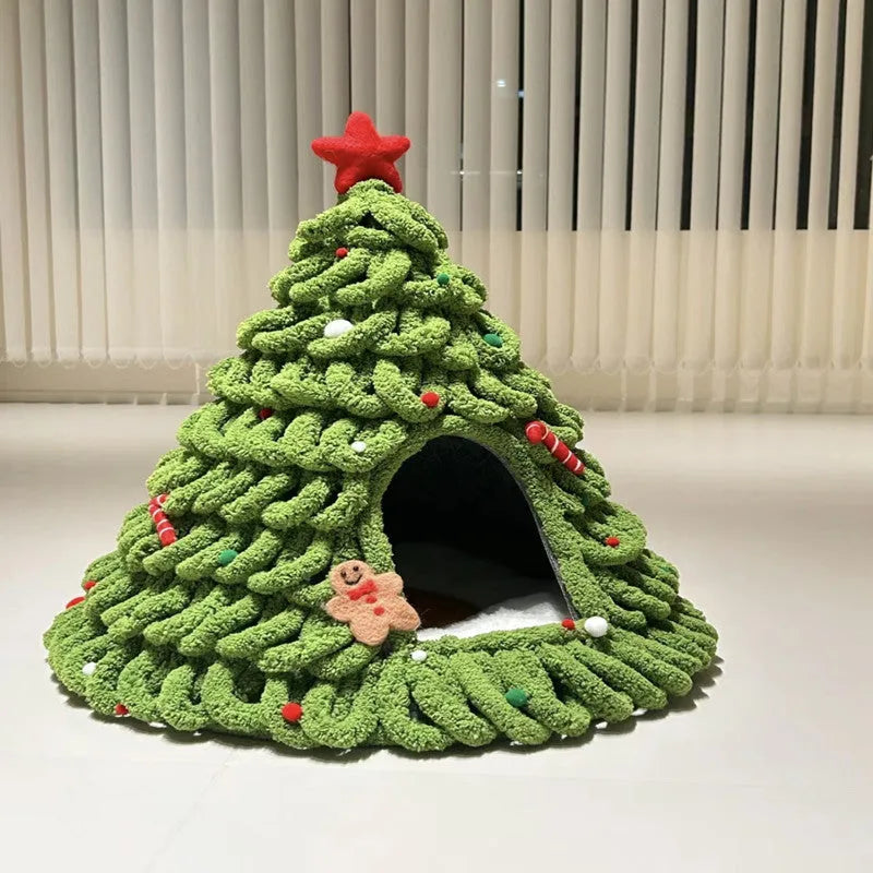 Grey handmade felt enclosed tent style cat nest 50cm diameter 51cm height for cats under 12 pounds