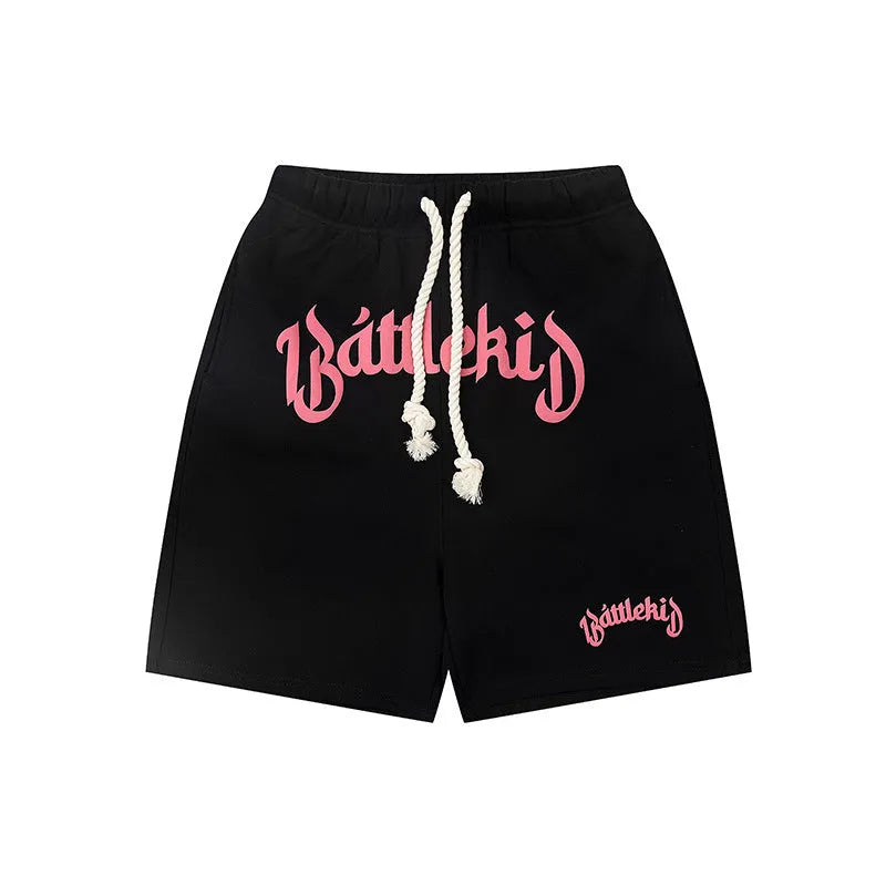 Loose fit cotton blend hip hop cropped sweatpants in black colour