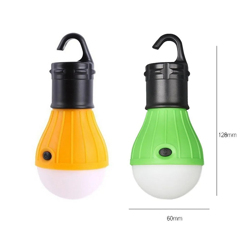 Portable hanging hook camping light with LED illumination in multiple colour options