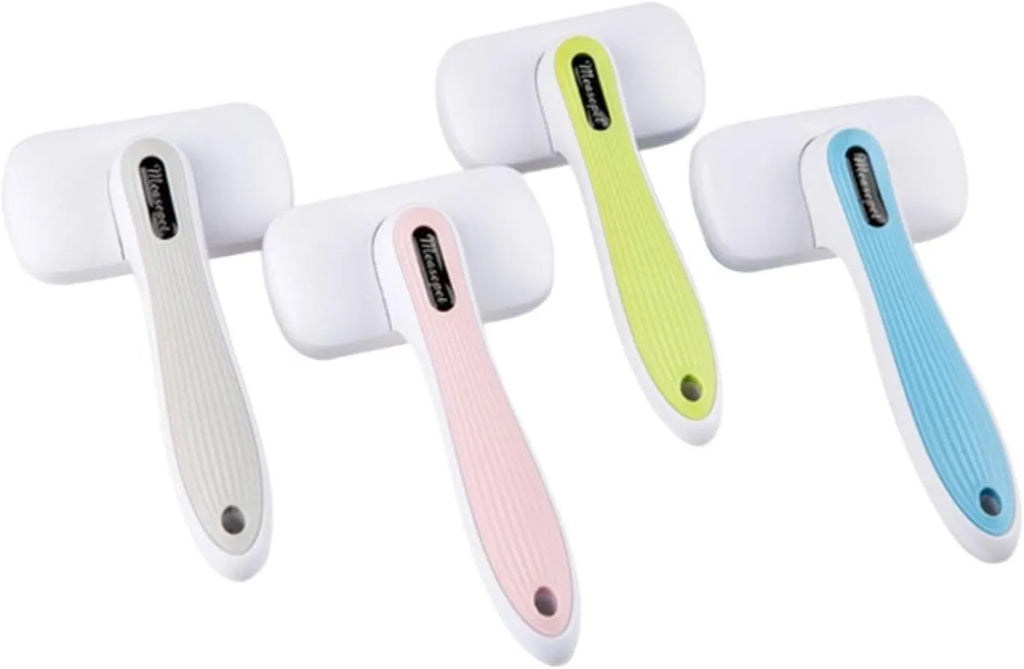 Automatic pet hair removal comb for dogs and cats in blue colour showing one-click button