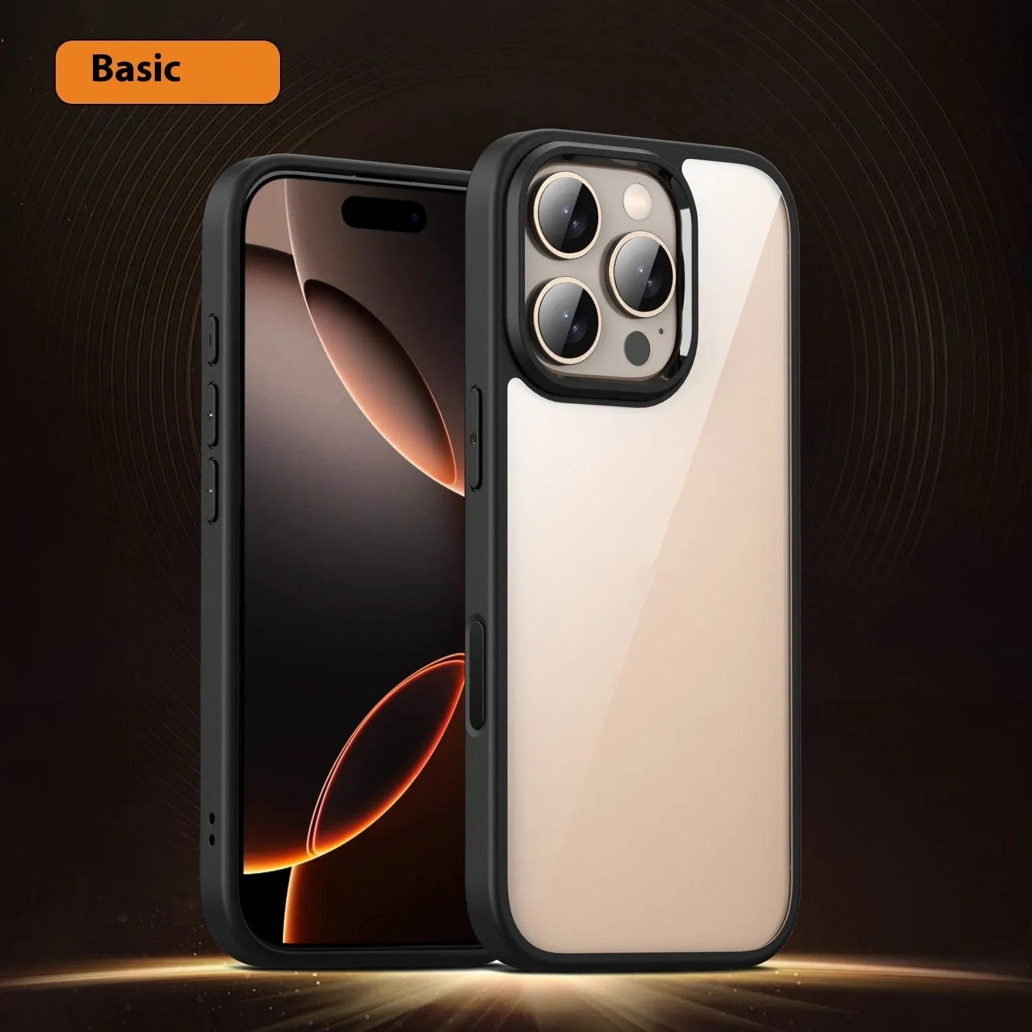 Black transparent magnetic phone case for iPhone 16 with airbag corners and TPU PC construction