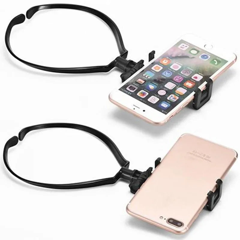 Wearable phone holder neck mount in black for hands-free smartphone video recording