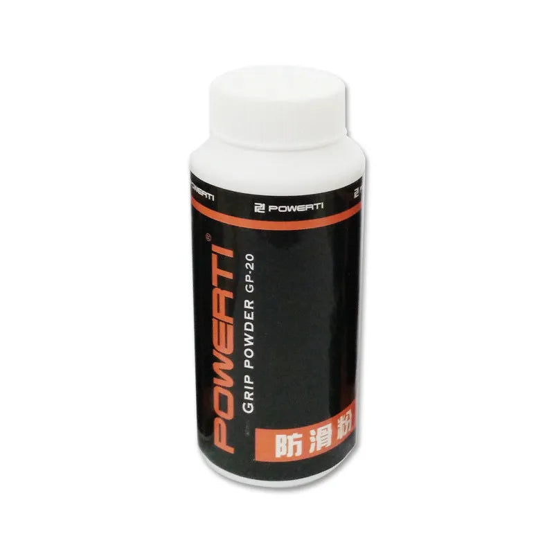 White sports anti-slip magnesium carbonate powder in container for badminton tennis fitness grip.