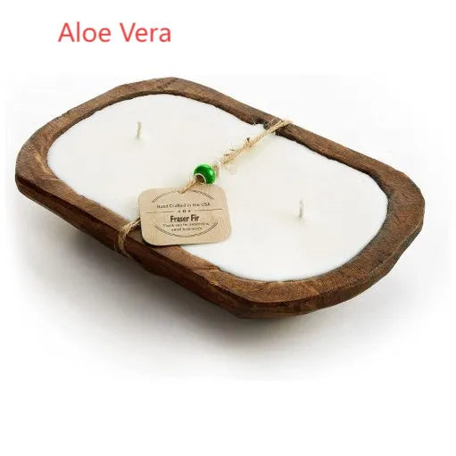 Lavender wooden basin aromatherapy candle with three wicks, soy wax, 230g net content.