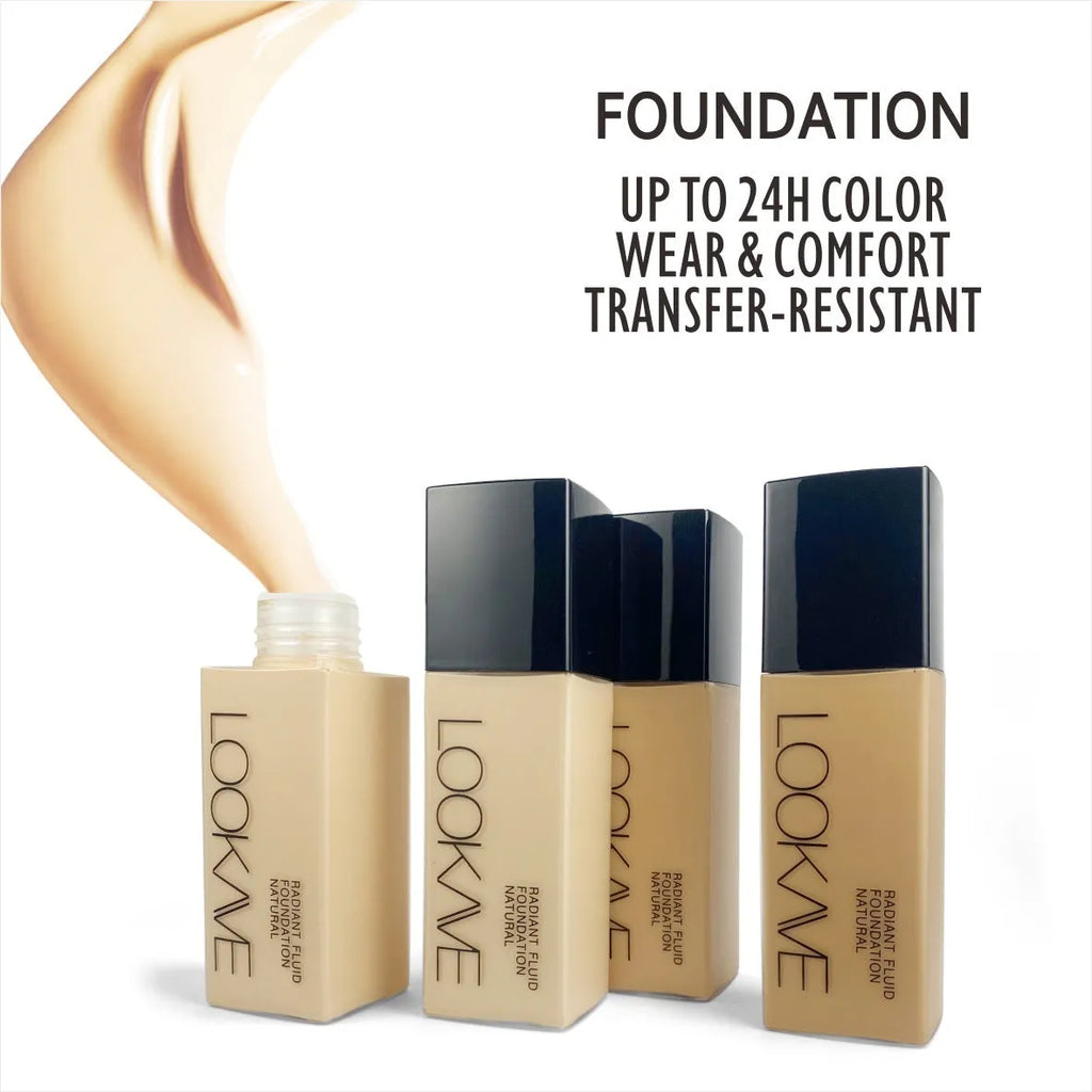 LOOKAVE Matte Liquid Foundation bottle in Ivory White shade with waterproof formula